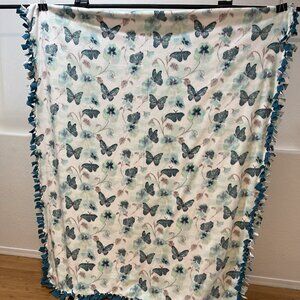 Teal Butterfly Double-Sided Fleece Throw Blanket #32 (53in W X 63in L)